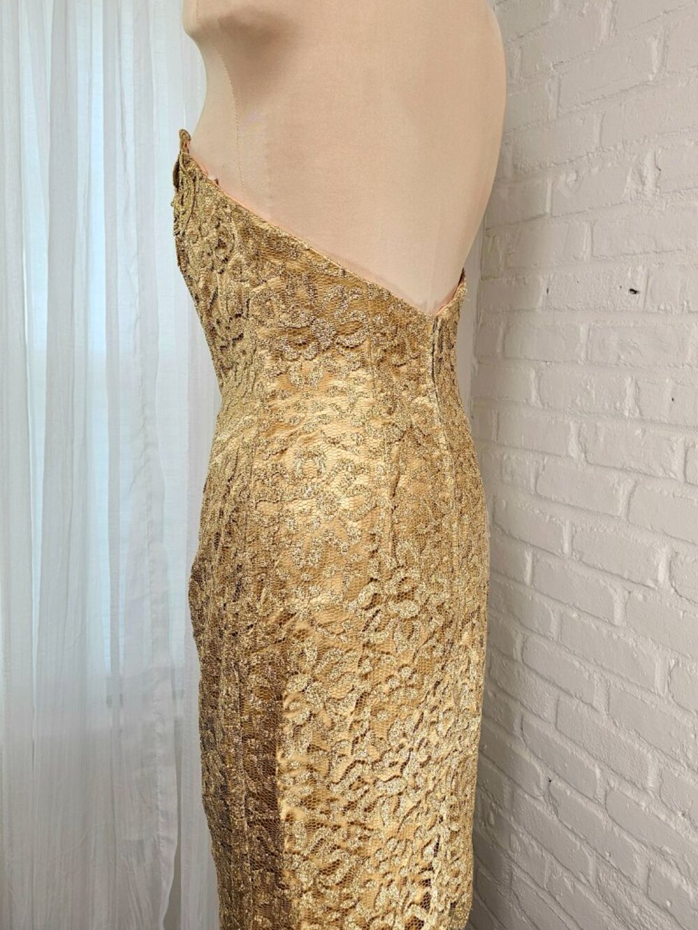 Vintage Jessica McClintock Gold Lace Dress Set Formal Evening Dress US 4 - Picture 6 of 11
